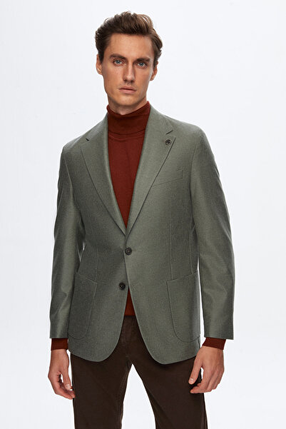 Damat Slim Fit Haki Düz %100 Yün Loro Piana Kumaş Ceket