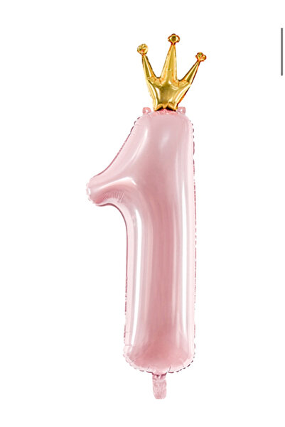 Çemrek Süs Parti 1 سنة التاج مسحوق الوردي احباط بالون الشكل