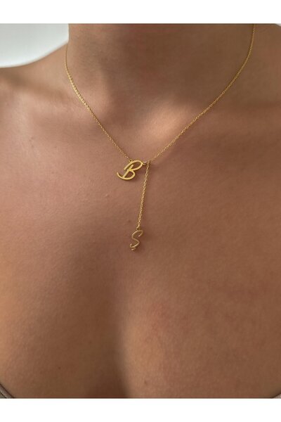 Emren Jewelry Kişiye Özel Iki Harf Sarkıtmalı 925 Ayar Gümüş Kolye