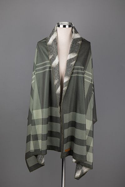Saless Double Sided Patterned Shoulder Shawl - Khaki