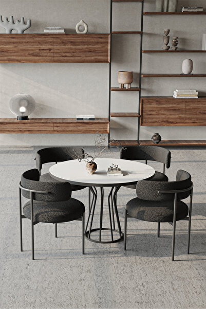 AVVİO Metal Teddy Sandalye 90x90 Yuvarlak Kum Saati Ayak Mutfak Masası Takımı...