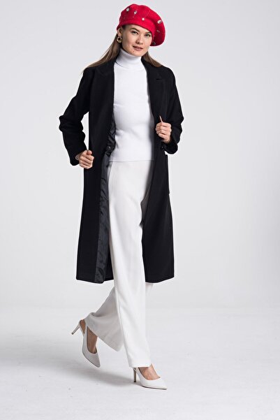 Pitti Women's Black Stamped Buttoned Coat 70581