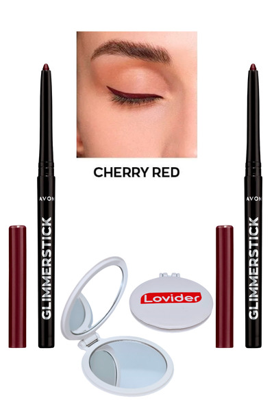 AVON Glimmersticks Asansörlü Göz Kalemi Cherry Red 2'li + Lovider Cep Aynası Hediye