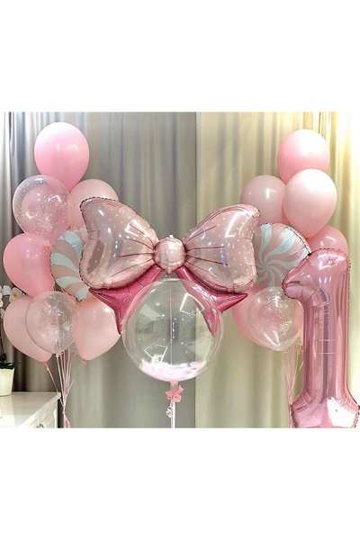 Çemrek Süs Parti بالون فويل وردي لعمر سنة واحدة، 25 بالونة
