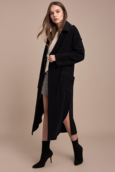 Pitti Women's Black Men's Collar Unlined Thin Coat 70443-P