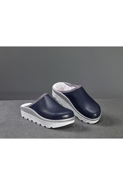 Dr. Mitra Women's Sabo Slippers with Tractor Sole Holes Navy Blue