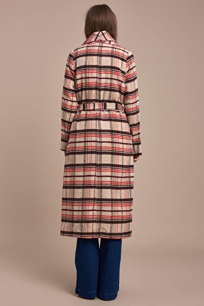 Pitti Women's Beige Brown Red Plaid Coat 70488-P