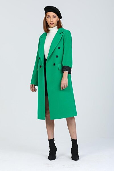 Pitti Women's Grass Green Stamped Buttoned Coat 70615