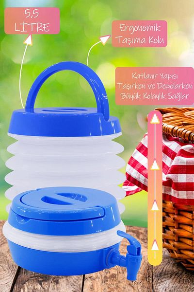 Ozsport Foldable Water Dispenser with Tap Bellows Water Canister Fountain Picnic Camping Flask Bottled Drinks