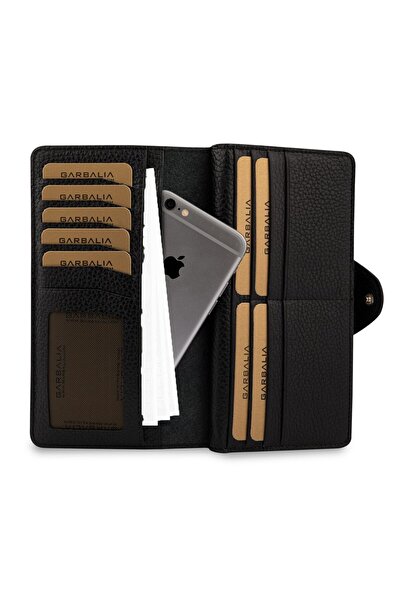 Garbalia Unisex Black Genuine Leather Portfolio Wallet Martha