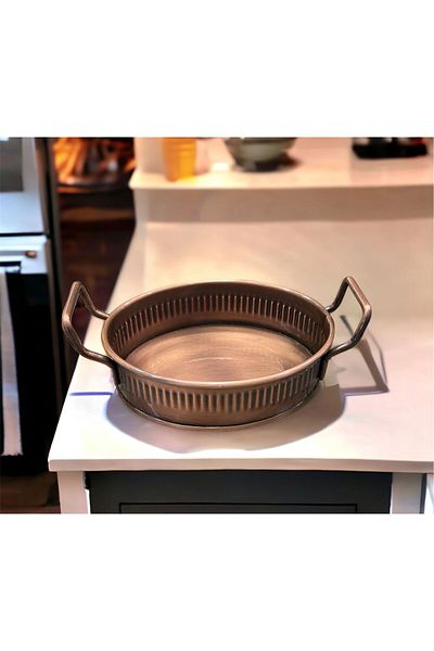 LUCKYHOMES Oval Bar Print Spiral Handle Decorative Tray Copper 12X16