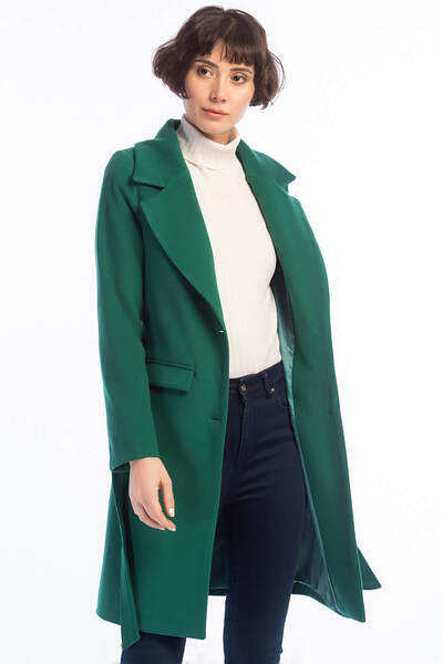 Pitti Women's Bnt Green Short Buttoned Tied Coat 70521