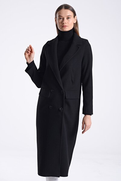 Pitti Women's Black Buttoned Lined Coat 70569