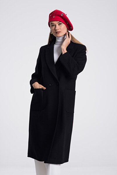 Pitti Women's Black Stamped Buttoned Coat 70581