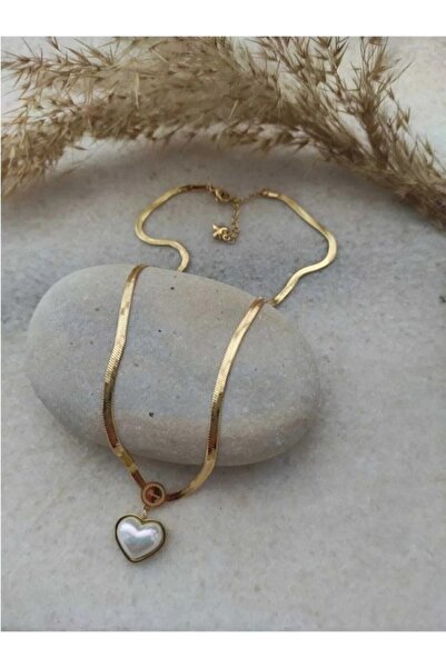 Sepetten Eve Çelik Italyan Zincirli Beyaz Bombeli Kalp Kolye Altın Dnak8393992