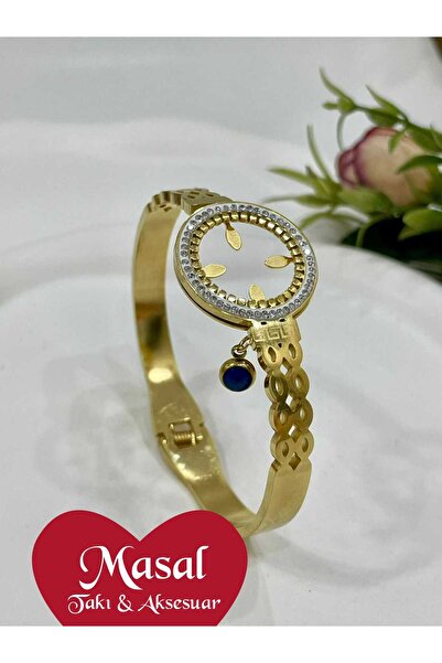 stainless steell Nazar Boncuklu Çeyreklik Içi Boş Zirkon Taşlı Çerçeveli Çeli...