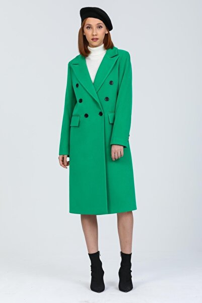 Pitti Women's Grass Green Stamped Buttoned Coat 70615