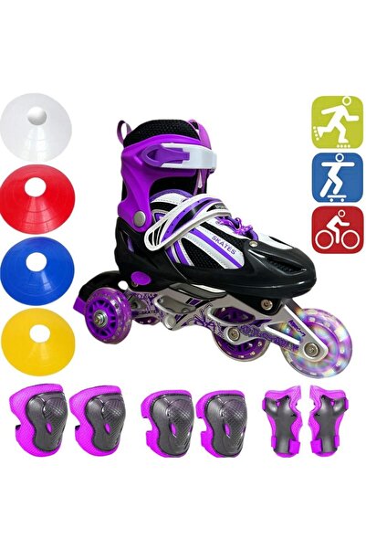 Depomiks Avm Practice Skating Lighted Wheel Adjustable Children's Practice Skating Helmet Knee Pad Set + Training Set