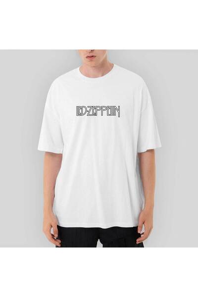 Z zepplin Led Zeppelin Logo 2 Tricou alb supradimensionat