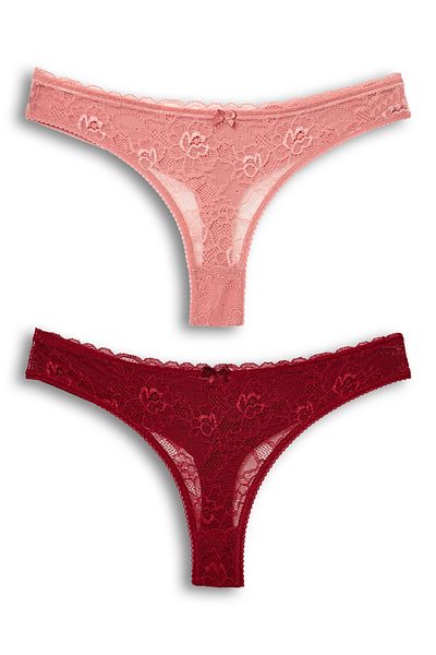 HNX 2-Piece Front Lace Back Double Layer Cotton Thong Women's Panties