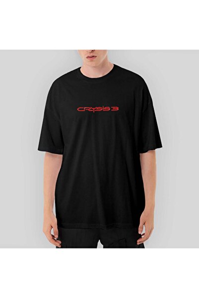 Z zepplin Tricou negru supradimensionat cu text roșu Crysis Three