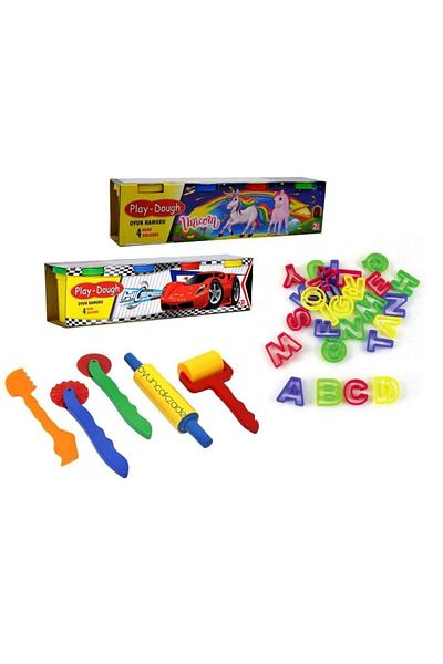 Depomiks Avm Play Dough 4 Colors 8 Pieces + Shaping Set and Mold Letters Set 39 Pieces in Total Educational Dough
