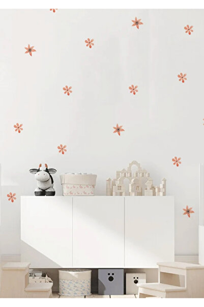 WALLHUMAN Kırmızı Pastel Çiçekler Çocuk Odası Duvar Stickerı