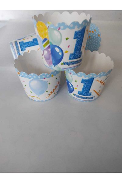 AKTEZ-EL blue 1 year old themed muffin cupcake 25 cup cake mold