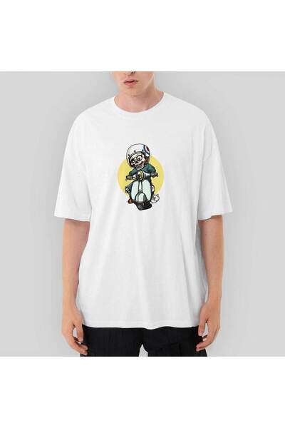 Z zepplin Skull Scooter Rider Oversize White T-Shirt