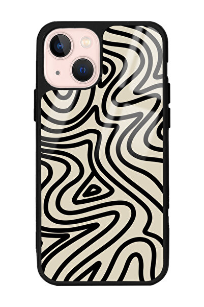 Spoyi iPhone 13 Bej Geometrik Tasarımlı Glossy Telefon Kılıfı