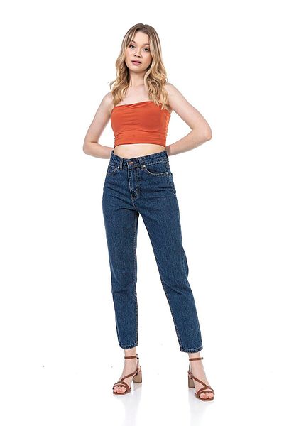 DRC trend Pantaloni din lycra albastru închis Shilan Ramrod Mom Fit cu fermoar