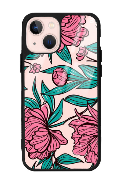 Spoyi iPhone 14 Fuşya Çiçekli Tasarımlı Glossy Telefon Kılıfı
