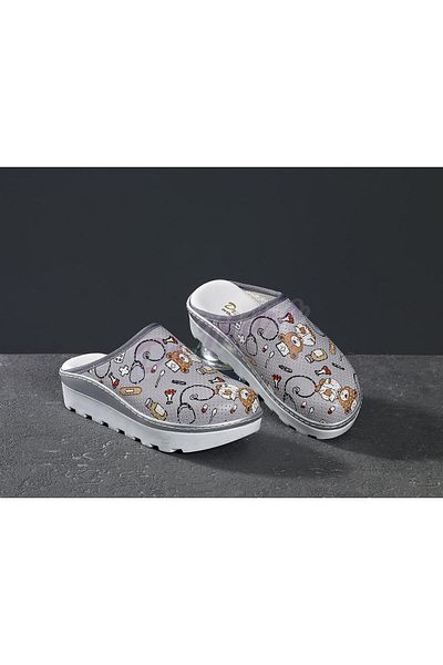 Dr. Mitra Women's Sabo Slippers with Tractor Sole Holes 866 Gray