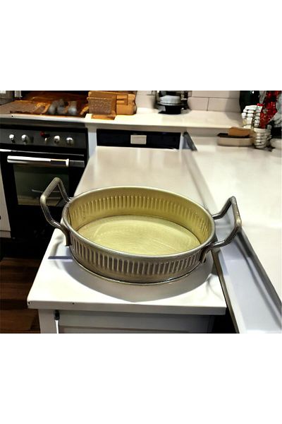 LUCKYHOMES Oval Stick Print Spiral Handle Decorative Tray Gold 12X16