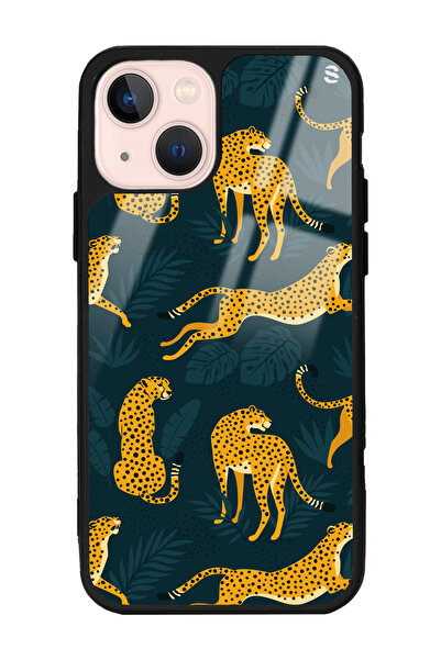 Spoyi iPhone 13 Leaf Leopar Tasarımlı Glossy Telefon Kılıfı