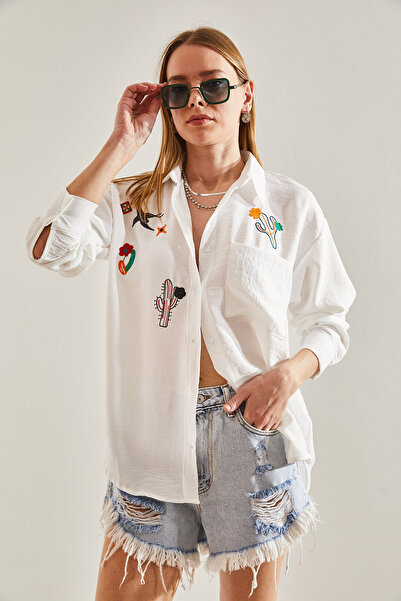 Bianco Lucci Női hímzett lenvászon ing