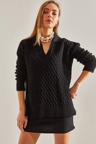 Bianco Lucci Pulover de damă, cu decolteu în V, tricotaj cu model
