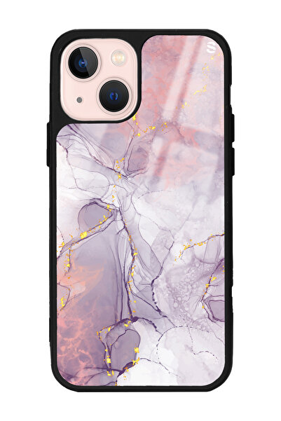 Spoyi iPhone 13 Fuşya Mermer Tasarımlı Glossy Telefon Kılıfı