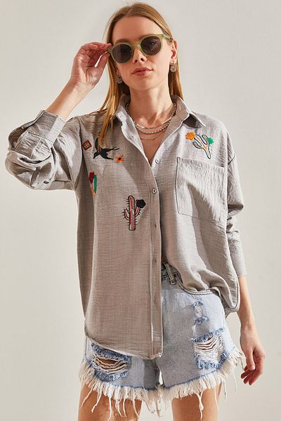 Bianco Lucci Dámská vyšívaná lněná košile