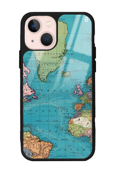 Spoyi iPhone 15 Atlantic Map Tasarımlı Glossy Telefon Kılıfı