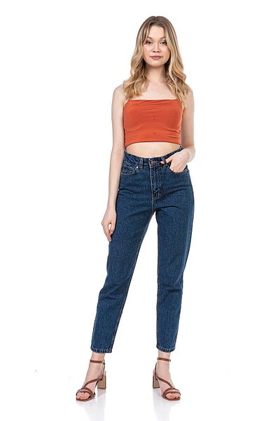DRC trend Pantaloni din lycra albastru închis Shilan Ramrod Mom Fit cu fermoar