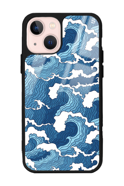 Spoyi iPhone 15 Mavi Dalga Tasarımlı Glossy Telefon Kılıfı