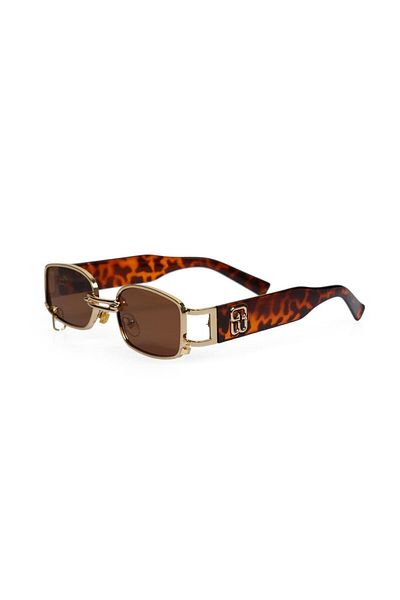Angel Eyes Women's Sunglasses Rectangular Gold Leopard Logo Frame Brown Piercing Glass
