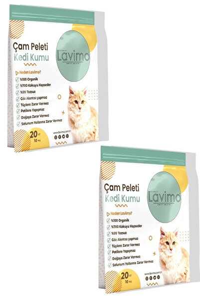 lavimo Kedi Kumu %100 Organik Çam Peleti 20lt X 2 40 Lt Eko Paket Kedi Kumu
