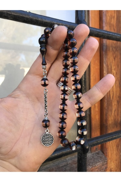 Sultan Telkari Açık Kahve Sürmeli Model Küre Kesim Toz Kehribar Tesbih