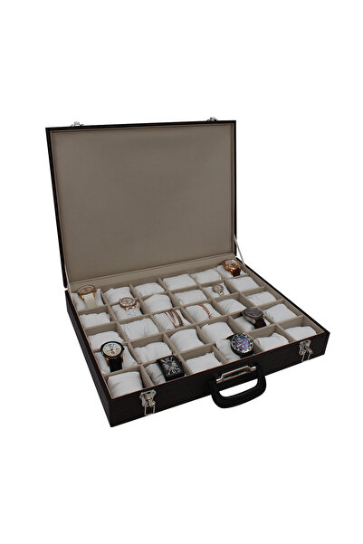 STAND MARKET حقيبة الساعة 30 قطعة تمساح بني بدون زجاج