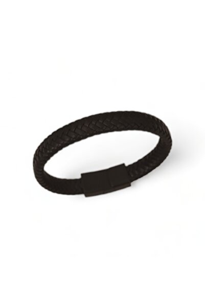 Hedea Night Wind Thin Knit Black Leather Bracelet