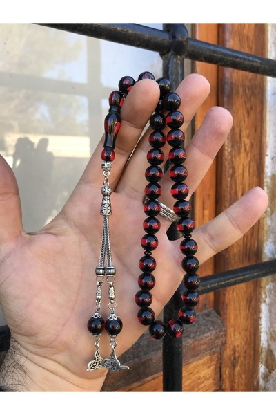 Sultan Telkari Kırmızı Sürmeli Model Küre Kesim Toz Kehribar Tesbih