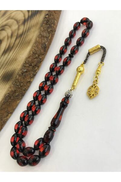 Sultan Telkari Kırmızı Tonda Erkek Sürmeli Toz Kehribar Tesbih