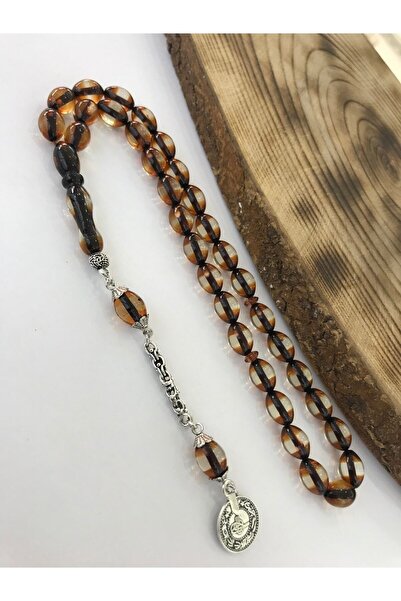 Sultan Telkari Erkek Kahverengi Sarı Tonda Sürmeli Toz Kehribar Tesbih